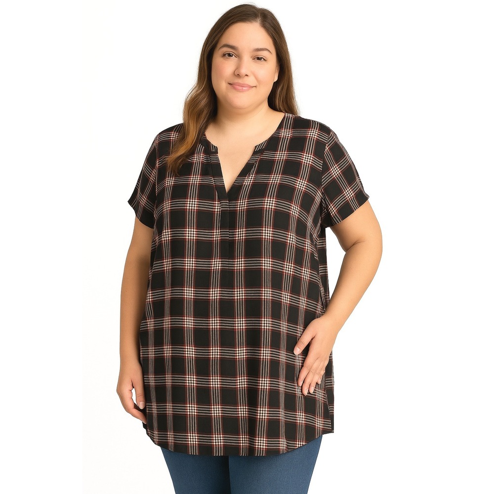 TORRID Tunic Top Blouse Black Multicolor Plaid Hi Lo Relaxed Modern‎ Edgy Large